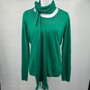 Carolyn Taylor 2pc Embellished Sweater/Scarf Sz XL/ Green